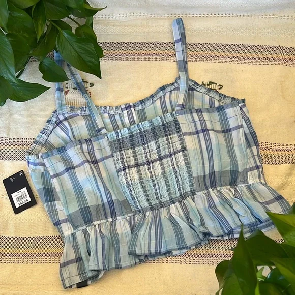 NEW Lucky Brand Women’s Plaid Front Button Down Peplum Ruffled Crop Tank, Size M - Picture 9 of 16